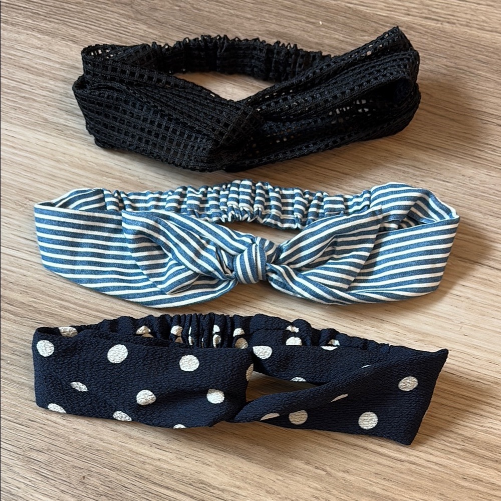 New Soft and Stretchy Headband Trio - Black, Blue, and Navy